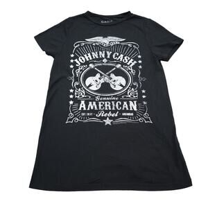 Johnny Cash Shirt Womens Black SM Graphic Print Round Neck Short Sleeve Tee